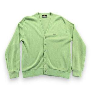 Vintage Crown Sportswear Sweater Adult MEDIUM Green Cardigan Knit Turtle USA 70s